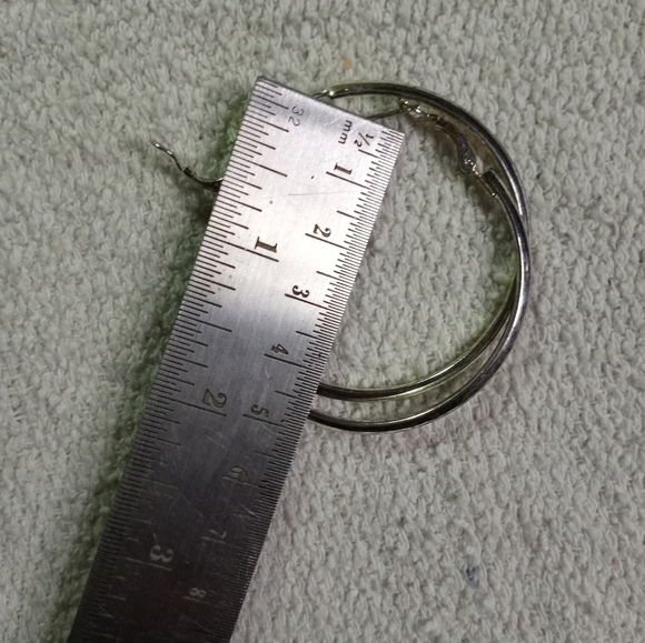 Silvertone hoop pierced earrings large - Picture 2 of 6